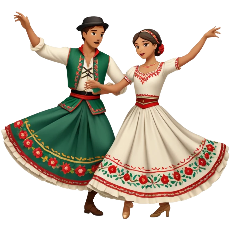 cinematic-realistic-scene-of-two-male and female dancers-performing-the-tarantella,-dressed-in-flowing-traditional-italian costumes-with-detailed-embroidery-and-dynamic-skirts,-captured-in-festive-motion-with-warm,-lively-lighting emoji
