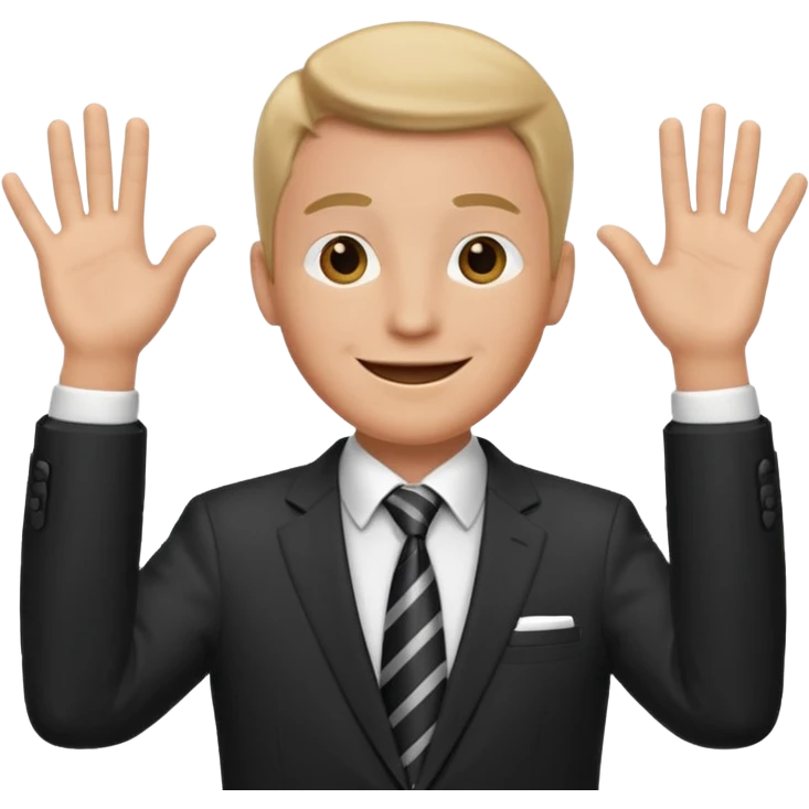 Hands up man meme put a suit on him with tie emoji