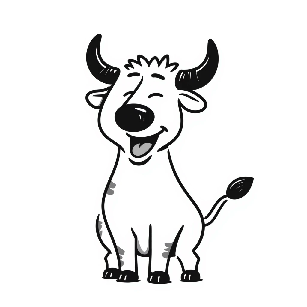 laughing bull, hand drawn doodle style emoji