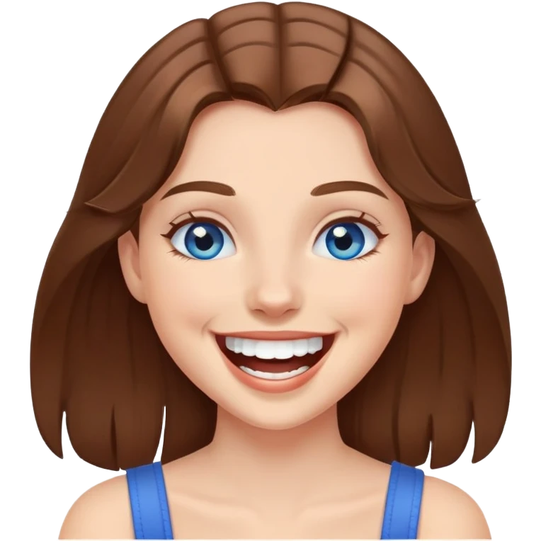 girl with brown hair and blue eyes, laughing emoji