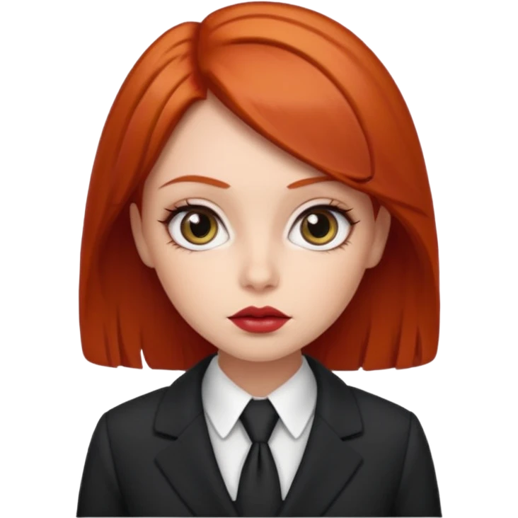 red haired girl, with thick lips, big eyes and she looks like an attorney emoji