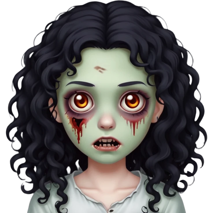 Zombie girl with long black curly hair and dark dark brown eyes  emoji