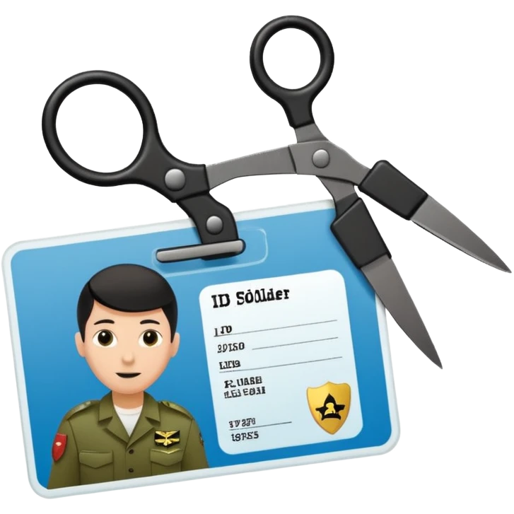 Floating black Scissors cutting in half an idf soldier ID card with a little chip in 2 parts emoji