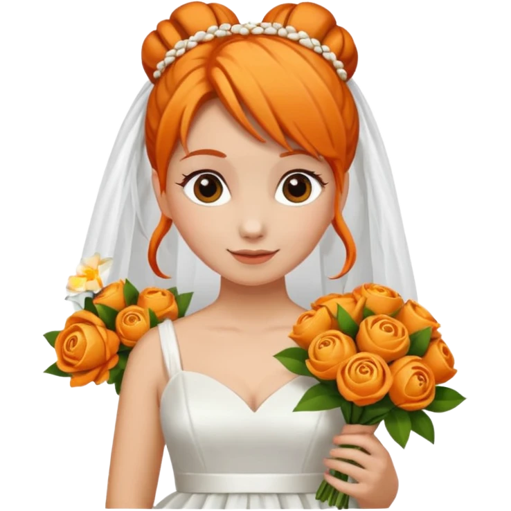 orange haired with bun bride with bouqet emoji