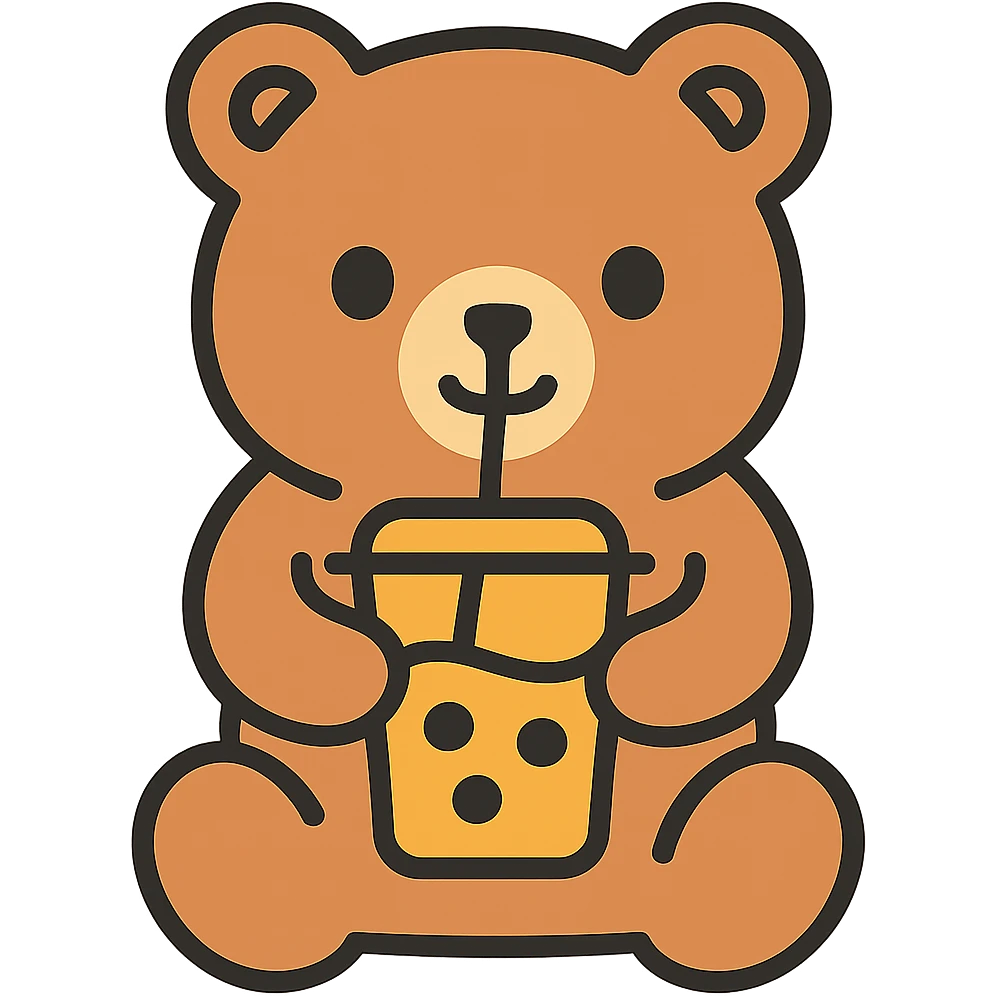Change the boba tea to a mango flavor with yellow color, keep the bear and style the same, no background. emoji