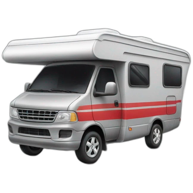 Grey camping car with red Line in the middle and a Christmas Hat on the roof emoji