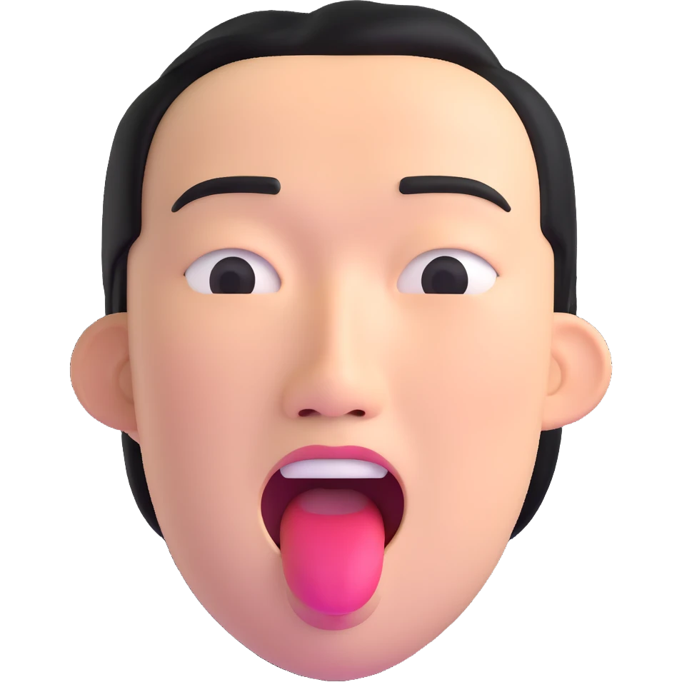 Asian man with a semi-open mouth emoji