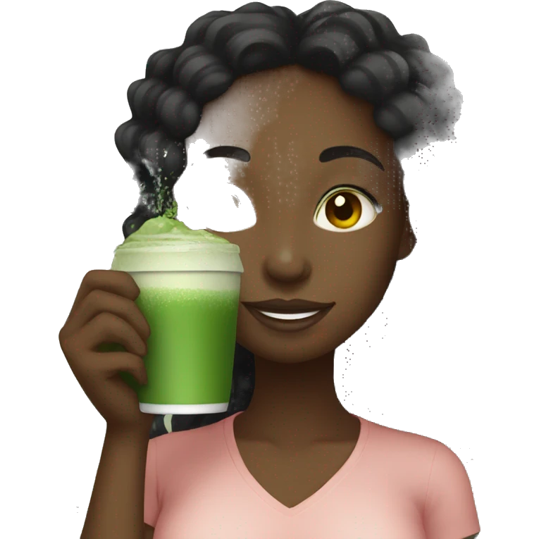 Black girl drinking matcha emoji