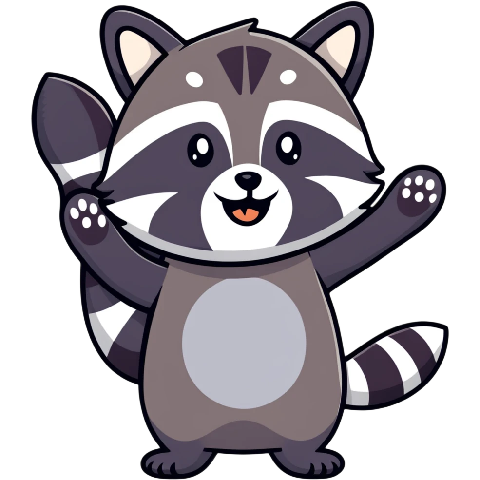 raccoon waving hello emoji