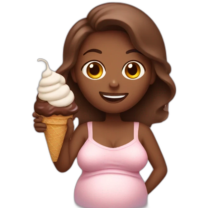 pregnant woman eating an chocolate ice cream emoji