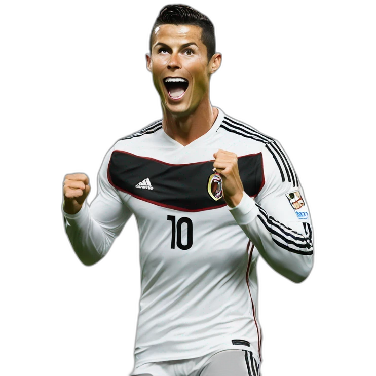 Cristiano Ronaldo celebrating a goal doing the siu emoji
