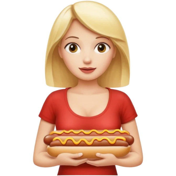 Naked blonde woman with hotdog in tits emoji