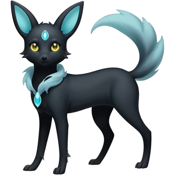 Shadowy Matte-Black Mysterious Wispy-Aura Fog-Veiled Elegant Umbreon-Fionbri-fusion-creature (full body) emoji