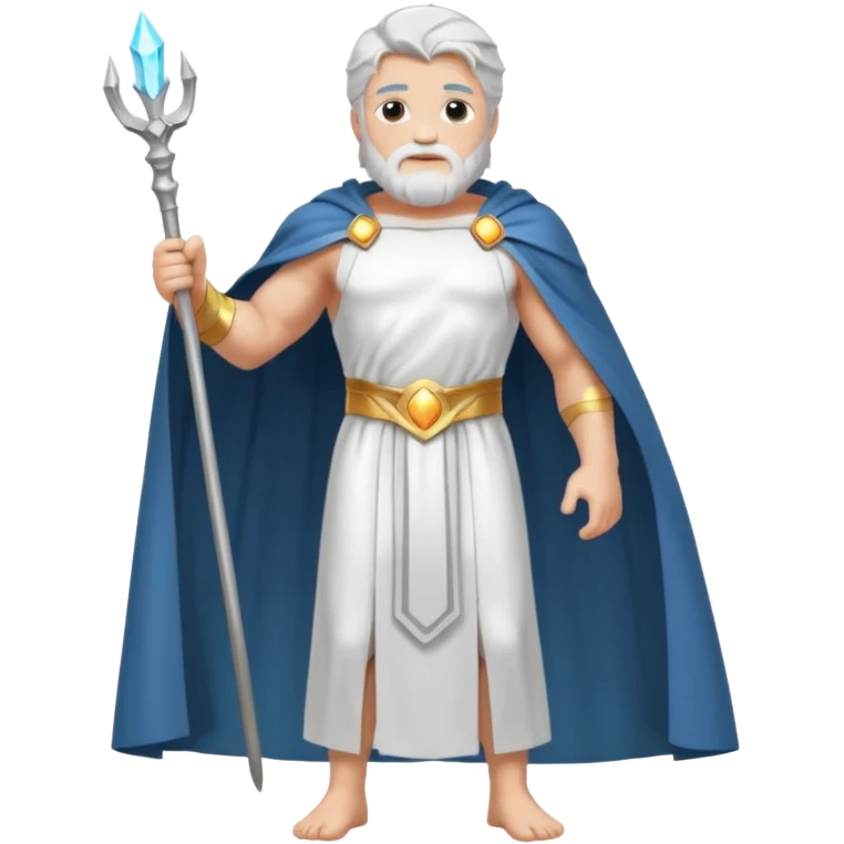 fullbody silverhair shirtless god ZEUS, white robe over shoulder and cape, standing still emoji