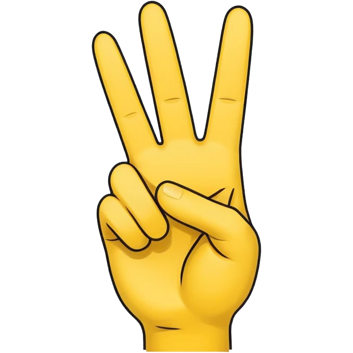 minimalist peace sign hand emoji, yellow, cartoon, two fingers emoji
