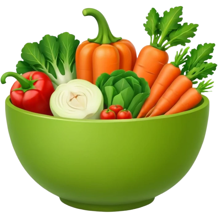 Healthy home cooking humanless avatar in clean style vibrant illustration. Fresh vegetables bowl, green tones, simple shapes, flat design, friendly and light. emoji