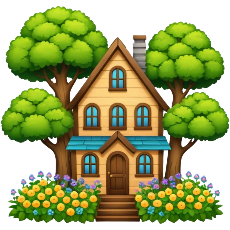 house covered by trees and flowers emoji