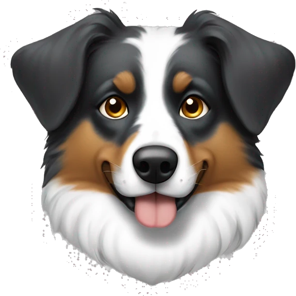 Tricolor Australian Sheppard covering his nose with his paws with a stink cloud over his head emoji