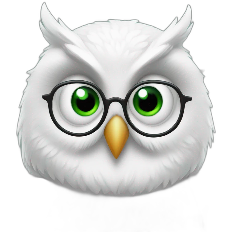white Owl with nerd glasses and green eyes emoji
