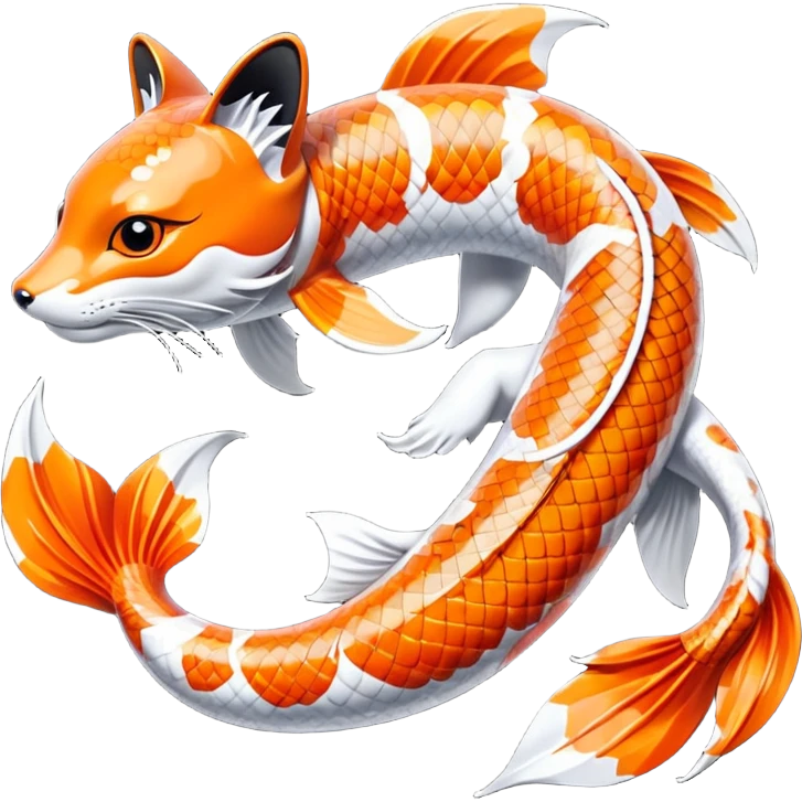 Exotic Tropical Floral Swirl-Patterned Tribal Pretty Asian ornate painted Japanese aesthetic beautiful shiny pretty glossy smooth elegant Koi-Fish-Kitsune-fox-Yokai-animal-creature, with 4 legs, with tiger stripes on it emoji