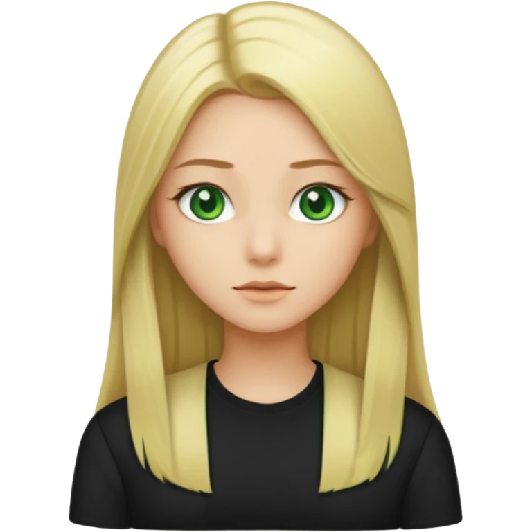 Long straight blonde hair with green eyes and black shirt emoji