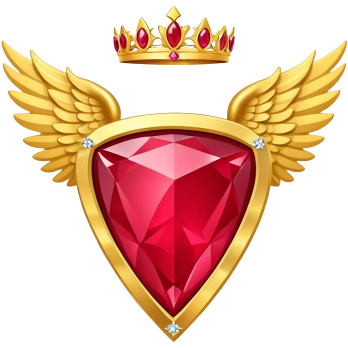 Big triangle rubby stone award-in-frame-decorated-with-big-golden-angel--wings and tiara emoji