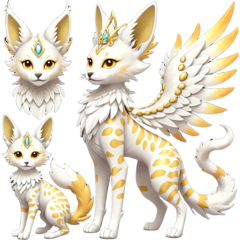 Epic complex fantasy glorious detailed futuristic divine godly angelic feathery sunny, white, albino, pastel, golden, orange glowing sparkly, realistic Fakémon-Sprigatito-Floragato-Meowscarada-Trico-Sergal-Serval-Solgaleo-Vernid-creature (full body) solarpunk, shiny sparkly with a gold laurel emoji