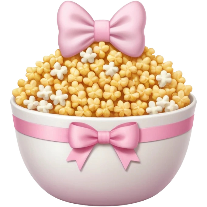 popcorn soft texture in white bowl with pink pastel bow not on top emoji