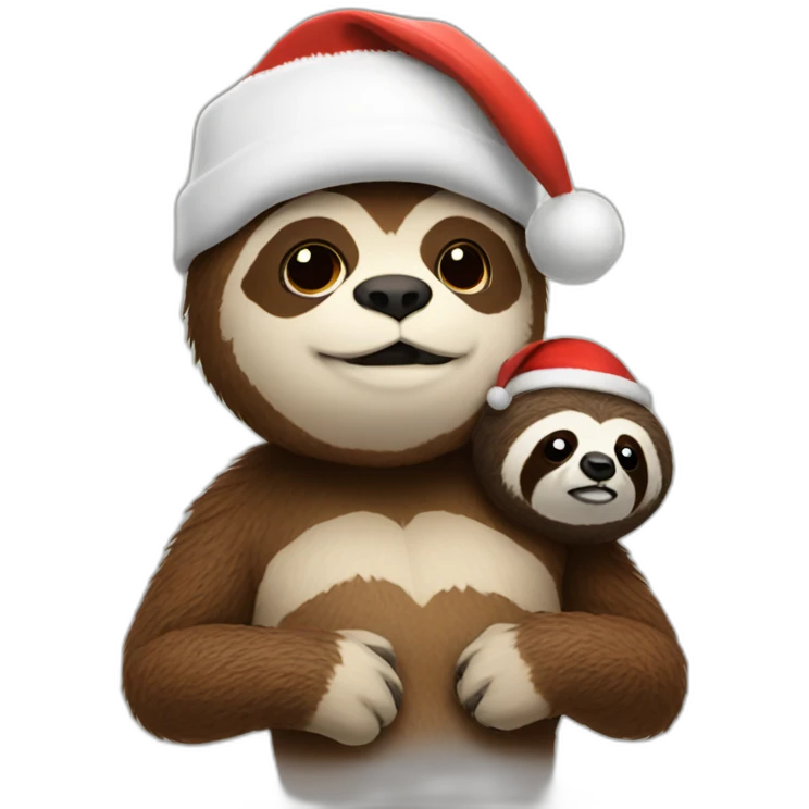 Santa with a sloth on his shoulder and the sloth has a baseball cap emoji