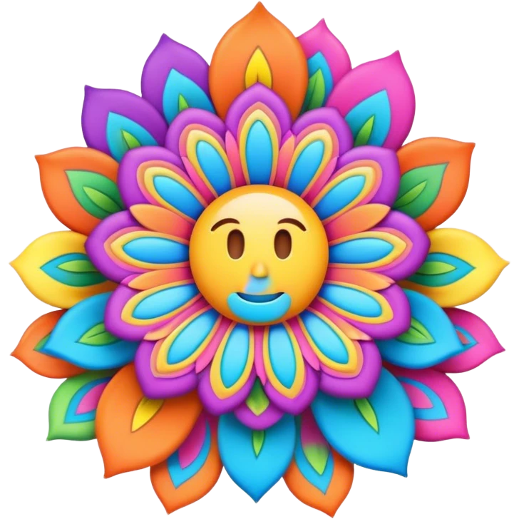 3D, psychedelic colored hippie style flower border  emoji