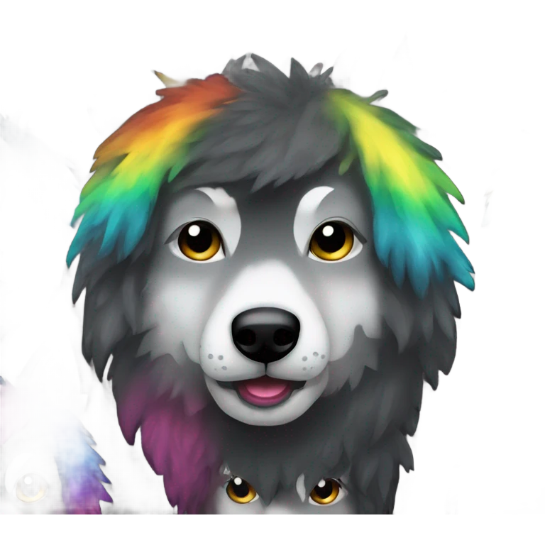 Wolf dog all black face and rainbow glitter fur emoji
