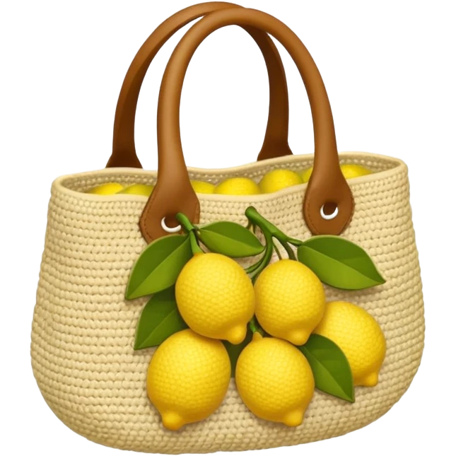 beige crocheted bag holding lemons emoji