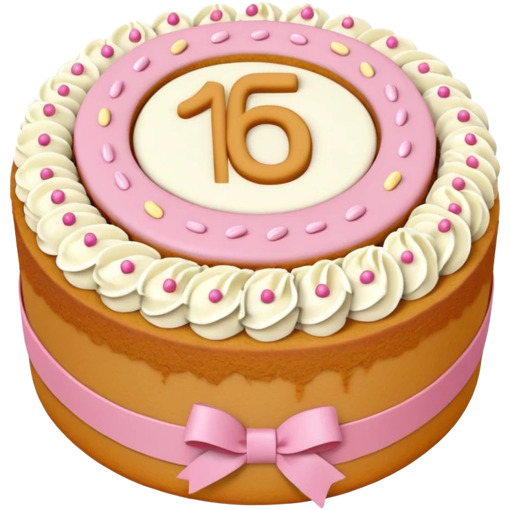 A round birthday bento cake in flesh color with the number sixteen on it.  emoji