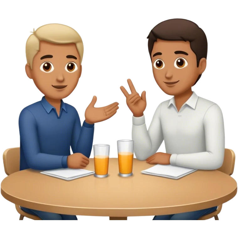 Two guys talking at a table realistics emoji
