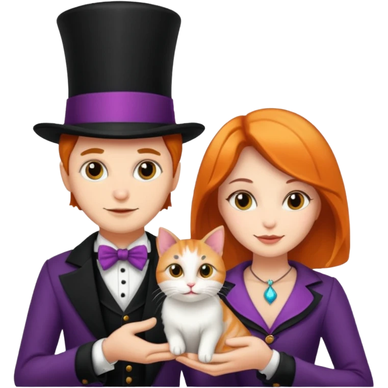 magician couple and their pet cat emoji