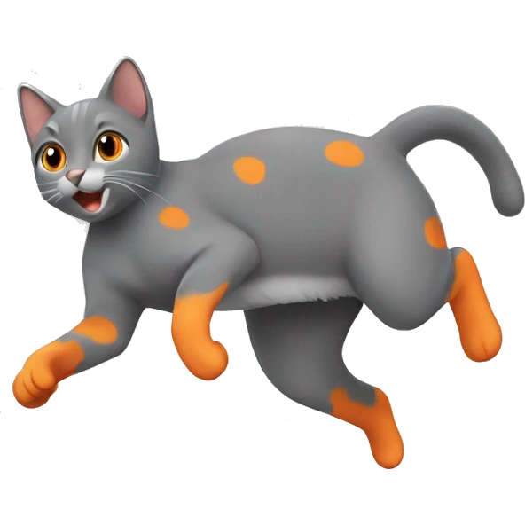 grey cat with orange spots in its back jumping  emoji