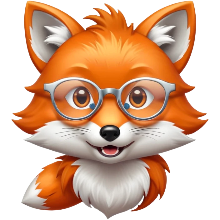 A surprised fox with sparkling fur, a glowing tail, a silver star on its forehead, and round glasses, with wide open mouth and eyes, looking shocked or scared. 🦊😱 emoji