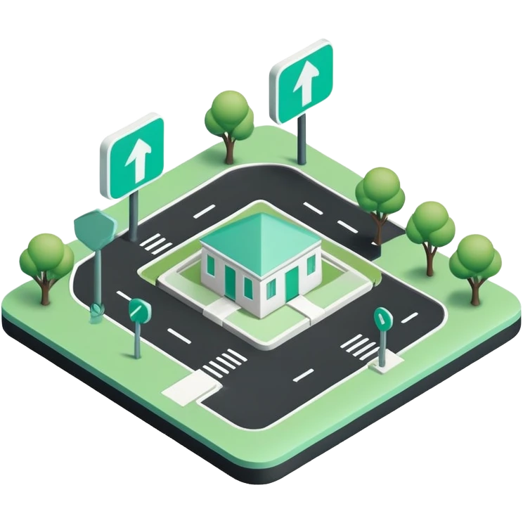 Domanilité Publique (Public Domain), 3D techy icon with black and mint green (#B5F4D3) color scheme, public land with property markers emoji