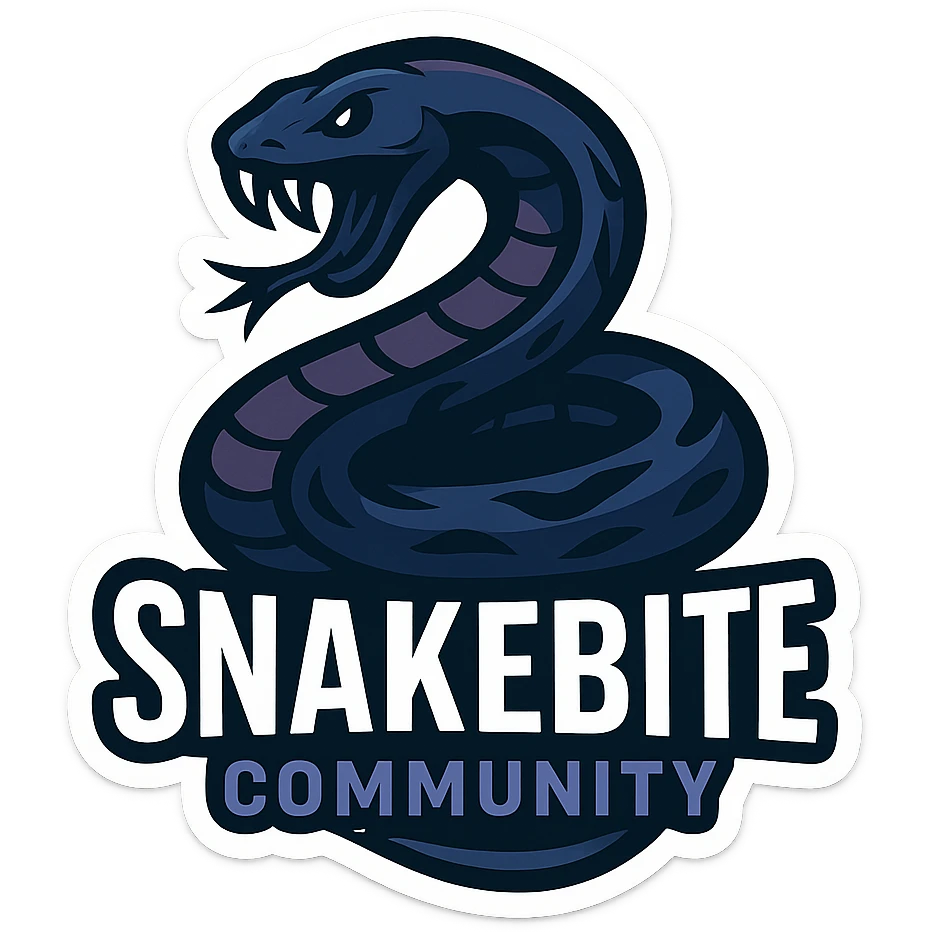 A stylish sticker featuring a snake in dark blue and dark purple tones for the Snakebite community. emoji