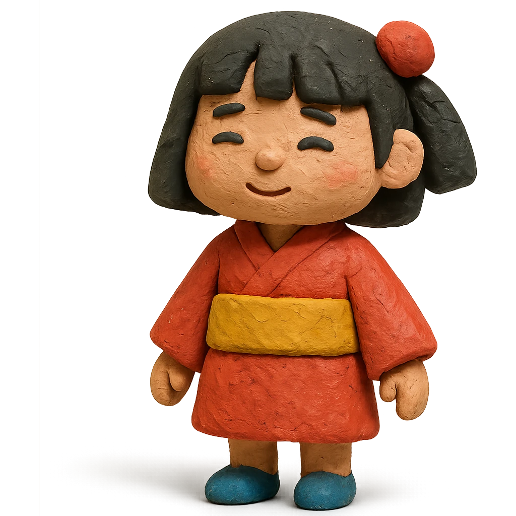 Japanese girl, claymation style, textured, handmade look emoji