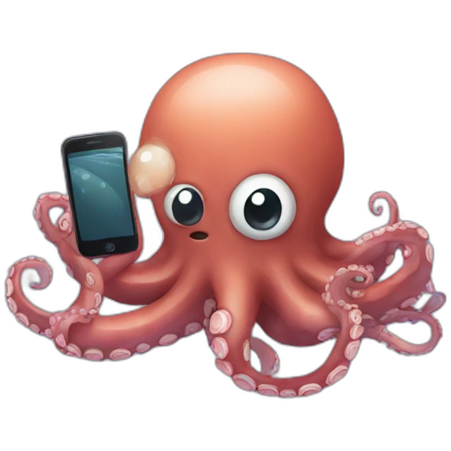 Octopus talking with smartphone emoji