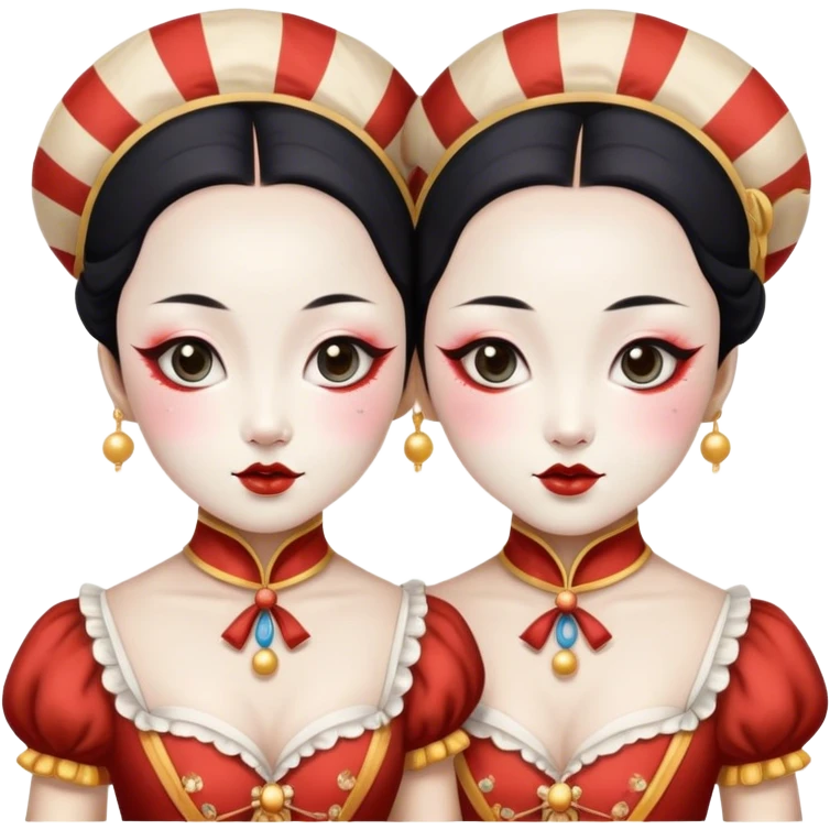 Vintage circus beautiful Asian female siamese twins  emoji