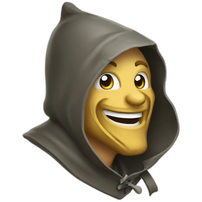 medieval saboteur laughing and escaping, hooded emoji