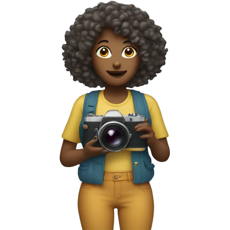 woman with curly hair holding digital camera emoji