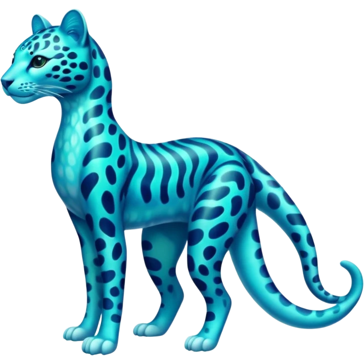 Bioluminescent Neon-Cyan Ripple-Patterned Soft-Scaled Aquatic Fantastical Liepard-Amaura-Manokit-fusion creature (full body) emoji