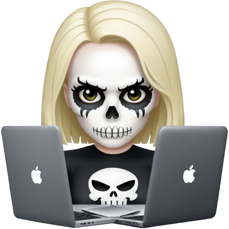 female Punisher skull with eyelashes working on a laptop emoji