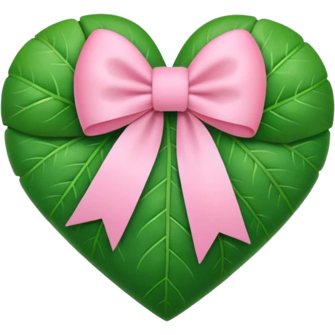 nature-inspired heart with a pink bow and heart pattern on the bow emoji
