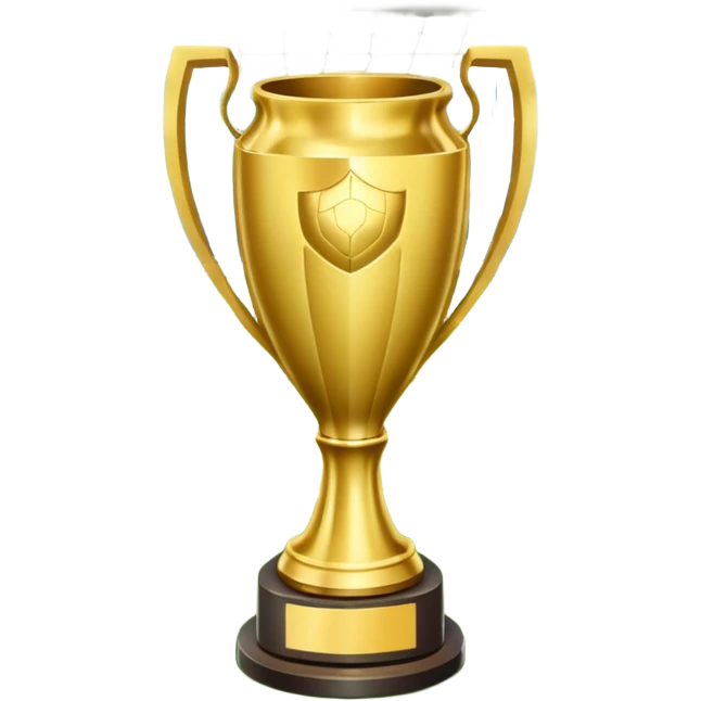 A football resting on the green grass of a soccer field, with goalposts and field markings in the background. In the foreground, the UEFA World Cup trophy gleams, symbolizing the pinnacle of football achievement, adding an element of prestige and competition to the scene. emoji