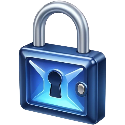 Holographic and glassmorphic dark blue lock emoji
