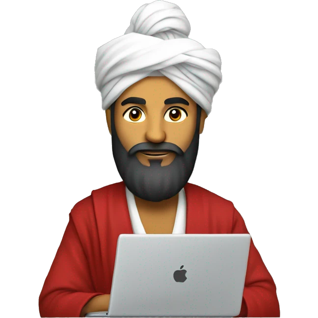A caliph with turban and red clothes writing in a laptop emoji